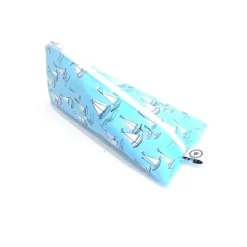 Schlampermäppchen, Federmäppchen blau mit Schiffe, dreieckig