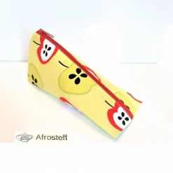 Schlampermäppchen, Federmäppchen gelb mit Äpfel, dreieckig