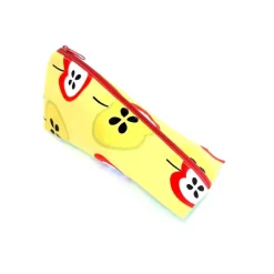 Schlampermäppchen, Federmäppchen gelb mit Äpfel, dreieckig