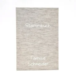 Schlichtes, elegantes Stammbuch Standardformat personalisiert mit Verschluss – Handgefertigt aus Rohleinen