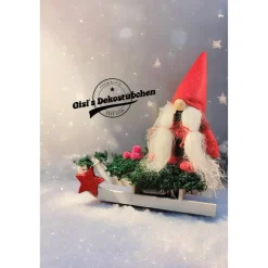 Schlitten Wichtel Advent Weihnachten Winter Holz rot Beeren