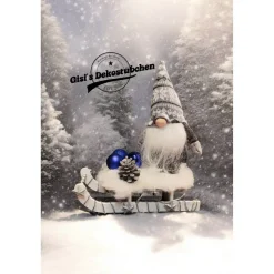 Schlitten Wichtel Advent Weihnachten Winter Holz Blau / Grau