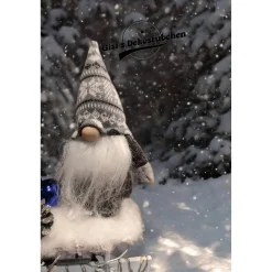 Schlitten Wichtel Advent Weihnachten Winter Holz Blau / Grau