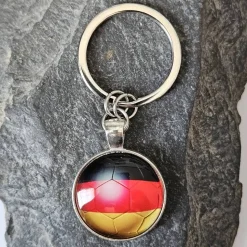 Schlüsselanhänger Fußball Deutschland silberfarben – hochwertiger Glascabochon