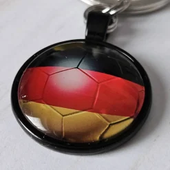 Schlüsselanhänger Fußball Deutschland schwarz – Hochwertiger Glascabochon Fanartikel