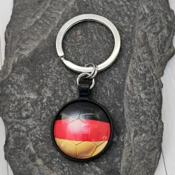Schlüsselanhänger Fußball Deutschland schwarz – Hochwertiger Glascabochon Fanartikel