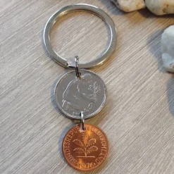 Schlüsselanhänger mit Glückspfennig zum 50. Geburtstag / 1976