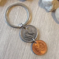 Schlüsselanhänger mit Glückspfennig zum 50. Geburtstag / 1976