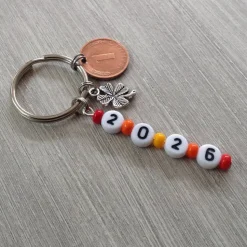 Schlüsselanhänger mit Kleeblatt und Glückspfennig – Glücksbringer Geschenk zum Jahreswe