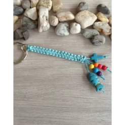 Schlüsselanhänger mit Kreuz, Fisch und bunten Perlen