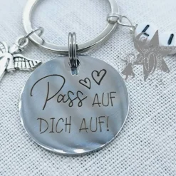 Schlüsselanhänger mit Name und  Engel - Pass auf Dich auf -