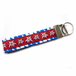Schlüsselanhänger Schlüsselband "Edelweiß" in weißblau mit schwarz, dunkelgrün, dunkelrot, rot oder hellbeige