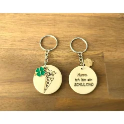 Schlüsselanhänger zur Einschulung / Schulanfang / Anhänger Schultüte (Kleeblatt, Perlenengel)