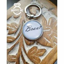 Schlüsselsanhänger Braut Hochzeit schwarz weiß Cabochon silberfarbe Fassung 25mm Gastgeschenk