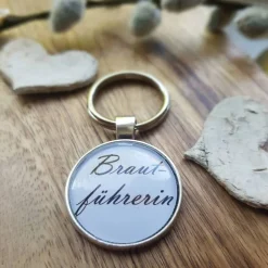 Schlüsselsanhänger Brautführerin oder BrautfühHochzeit schwarz weiß Cabochon silberfarbe Fassung 25mm lustiges Geschenk