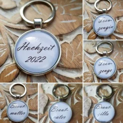 Schlüsselsanhänger Brautzilla Hochzeit schwarz weiß Cabochon silberfarbe Fassung 25mm lustiges Geschenk