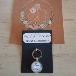 Schlüsselsanhänger Trauzeuge Hochzeit schwarz weiß Cabochon silberfarbe Fassung 25mm Gastgeschenk