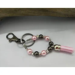 Schlüssel-/Taschenanhänger Tropfenform, Rosa-Grau, personalisierbar