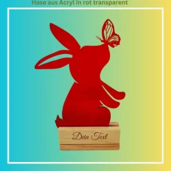 Schmetterlingshasen aus Acryl mit Lasergravur und Holzklötzchen, Osterhasen im Kranz oder Metallring als Türdekoration