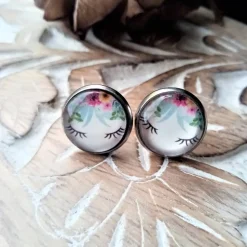 Schmuck Einhorn Gesicht Wimpern Ohrstecker, Ohrringe, Ohrhänger, Ringe, Haarspangen und Armbänder mit Cabochon