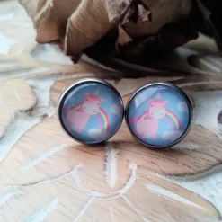 Schmuck Einhorn Regenbogen Ohrstecker, Ohrringe, Ohrhänger, Ringe, Haarspangen und Armbänder mit Cabochon