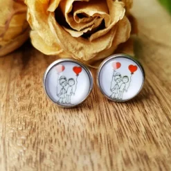 Schmuck Pärchen Valentinstag Ohrstecker, Ohrringe, Ohrhänger, Ringe, Haarspangen mit Cabochon