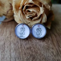 Schmuck Pärchen Valentinstag Ohrstecker, Ohrringe, Ohrhänger, Ringe, Haarspangen mit Cabochon