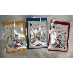 Schöne gestickte Karten Glückwunschkarten zur Weihnachtskarten 3er Set
