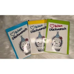 Schöne gestickte Karten Glückwunschkarten zum Geburtstag Jubiläum  und feiereliche Anlässe Kaktus 3er Set