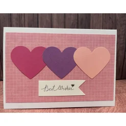 Schöne Karte, Herzen, Best Wishes, Handarbeit mit Umschlag