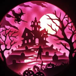 Schöne Lampe mit 3D Bild Halloween inkl. Farbwechsel Shadowbox.