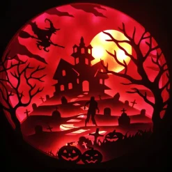 Schöne Lampe mit 3D Bild Halloween inkl. Farbwechsel Shadowbox.