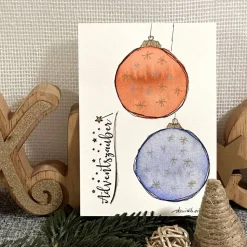 Schöne Weihnachtskarte mit Weihnachtskugeln - handgemalte Karte (A6) mit hochwertigen Aquarellfarben