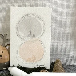 Schöne Weihnachtskarte mit Winterlandschaft - handgemalte Karte (A6) mit hochwertigen Aquarellfarben