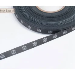Schneeflocken Webband grau/weiß 9mm