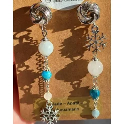 SCHNEEFLOCKEN-Ohrringe AQUAMARIN APATIT JADE Edelstein Geburtsstein MÄRZ WASSERMANN FISCHE JUNGFRAU WAAGE Winter Schmuck