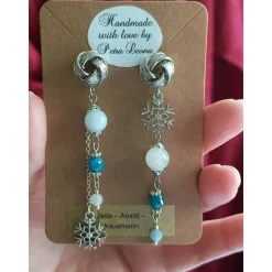 SCHNEEFLOCKEN-Ohrringe AQUAMARIN APATIT JADE Edelstein Geburtsstein MÄRZ WASSERMANN FISCHE JUNGFRAU WAAGE Winter Schmuck