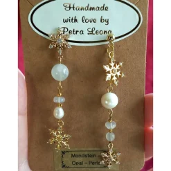 SCHNEEFLOCKEN-Ohrringe MONDSTEIN Welo-OPAL PERLE Geburtsstein JUNI OKTOBER KREBS Winter Braut Schmuck teilw. vergoldet