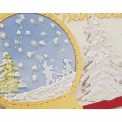 Schneekugel Kinder Schlitten weiß gold Weihnachtskarte