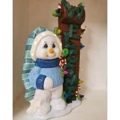 Schneemann aus Keramik zum Beleuchten