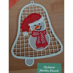 Schneemann in Glocke, gestickt