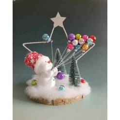 Schneemann mit bunten Luftballons, Dekoration,Weihnachtszeit,Adventzeit mit Beleuchtung,Geschenk,Sofortkauf,Unikat