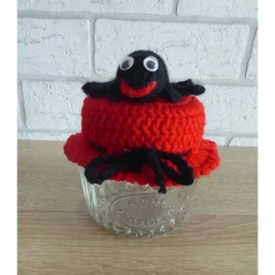 Schönes Glas mit Schraubverschluss und gehäkelter Spinne