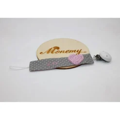 Schnullerband grau rosa Herz mit Namen personalisiert / Schnullerkette / Schnullerhalter / Geschenk zur Geburt