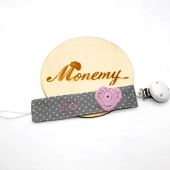 Schnullerband grau rosa Herz mit Namen personalisiert / Schnullerkette / Schnullerhalter / Geschenk zur Geburt