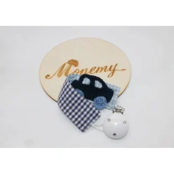 Schnullerband hellblau dunkelblau kariert Auto mit Namen personalisiert / Schnullerhalter / Schnullerkette