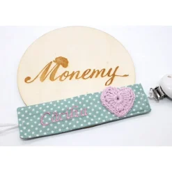 Schnullerband mint rosa Herz mit Namen personalisiert / Schnullerkette / Schnullerhalter / Geschenk zur Geburt