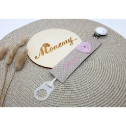 Schnullerband personalisiert beige – mit Name & gehäkeltem Herz – Babygeschenk – Schnullerkette Baumwolle