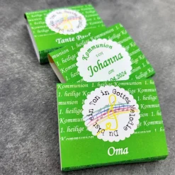 Schokobanderole Kommunion Gastgeschenk Tischkarte personalisiert – Du bist ein Ton in Gottes Melodie
