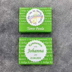 Schokobanderole Kommunion Gastgeschenk Tischkarte personalisiert – Du bist ein Ton in Gottes Melodie